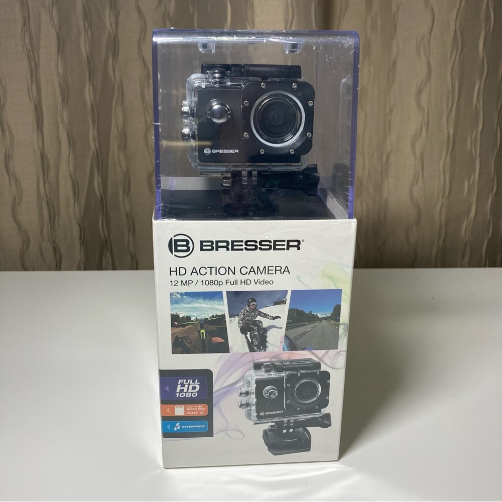 Bresser HD Action Camera 1080P Full HD Camera, Waterproof Case, Memory Card NIB!